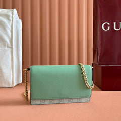 EMBLEM WALLET ON CHAIN 20 IN SAGE GREEN SMOOTH CALFSKIN