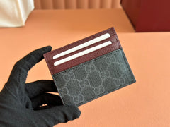 GG CARD CASE 10 BICOLOR IN GREY AND RED GG CALFSKIN