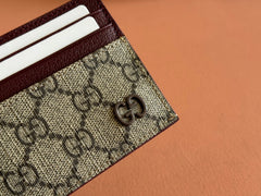 GG CARD CASE 10 IN BEIGE AND RED GG CALFSKIN