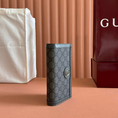 OPHIDIA CARD CASE 19 IN DARK GREY COATED FABRIC AND CALFSKIN