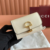 SOFTBIT CARD CASE 10.5 IN WHITE GRAINY CALFSKIN GOLD HARDWARE