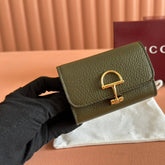 SOFTBIT CARD CASE 10.5 IN GREEN GRAINY CALFSKIN GOLD HARDWARE