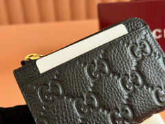 EMBLEM ZIP CARD CASE 13 IN BLACK GG GRAINY CALFSKIN