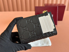EMBLEM ZIP CARD CASE 13 IN BLACK GG GRAINY CALFSKIN