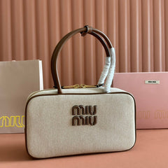 BOWLING BAG 28 IN WHITE CANVAS AND BROWN CALFSKIN TRIM