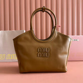 MIUHOBO TOTE 28 IN BROWN CALFSKIN FABRIC LINING GOLD LOCK