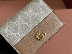 MARMONT BI-COLOUR CARD CASE WALLET 11 IN BEIGE EBONY GG CANVAS BROWN CALFSKIN