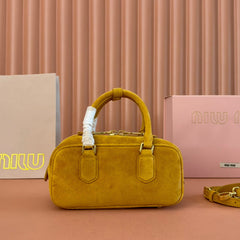 ARCADIE BAG 22 IN MUSTARD YELLOW SUEDE GOLD HARDWARE