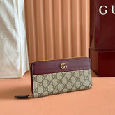 GG MARMONT 19 LONG WALLET IN RED AND BEIGE CALFSKIN