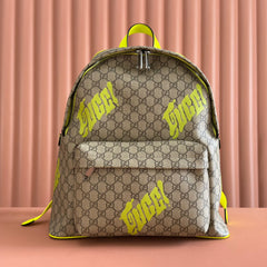 GUCCI MEDIUM BACKPACK WITH PRINT 41 LIME GREEN IN CALFSKIN