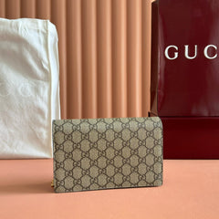 GG MARMONT WALLET ON CHAIN 20 DARK RED AND BEIGE IN CALFSKIN