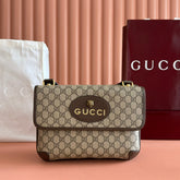 GUCCI NEO VINTAGE TIGER HEAD LARGE CROSSBODY BAG 30 IN CANVAS BROWN LEATHER TRIM