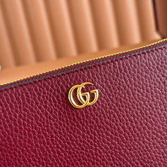 GG 25S MARMONT WALLET 19 IN RED CALFSKIN GOLD HARDWARE