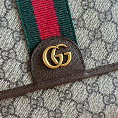 GUCCI 25S OPHIDIA SMALL BAG 28 IN BEIGE CANVAS AND BROWN CALFSKIN