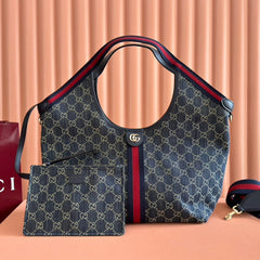 GUCCI 25S GIGLIO LARGE TOTE BAG 50 IN BLUE AND WHITE DENIM