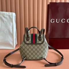 GG 25S OPHIDIA SMALL BACKPACK 20 IN BEIGE AND EBONY CALFSKIN