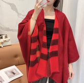 WOOL CAPE 140 CM CHERRY RED AND BLACK 394534