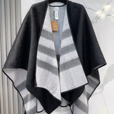 WOOL CAPE 140 CM BLACK AND LIGHT GRAY 394535