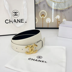 DOUBLE C BELT 30MM IN WHITE CALFSKIN WITH SHINY GOLD BUCKLE