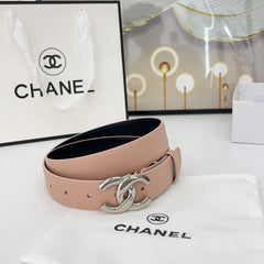 DOUBLE C BELT 30MM IN BABY PINK CALFSKIN WITH SHINY SILVER BUCKLE
