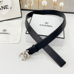 DOUBLE C BELT 30MM IN BLACK CALFSKIN WITH SHINY SILVER BUCKLE