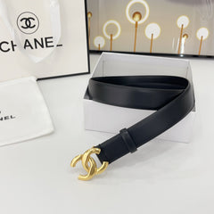 DOUBLE C BELT 30MM IN BLACK CALFSKIN WITH SHINY GOLD BUCKLE