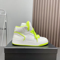 HIGH-TOP SNEAKERS IN WHITE MIX NEON GREEN CALFSKIN