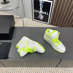 HIGH-TOP SNEAKERS IN WHITE MIX NEON GREEN CALFSKIN
