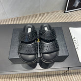 ALAIA CHUNKY TWO-STRAP SLIDES 25S IN BLACK CALFSKIN