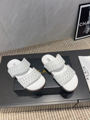 ALAIA CHUNKY TWO-STRAP SLIDES 25S IN WHITE CALFSKIN
