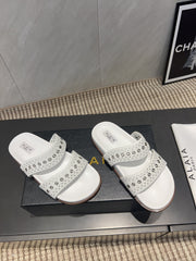 ALAIA DOUBLE-STRAP SANDALS 25S IN WHITE CALFSKIN