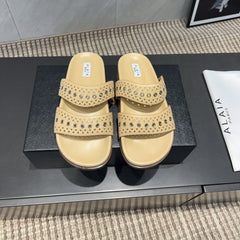 ALAIA DOUBLE-STRAP SANDALS 25S IN BEIGE CALFSKIN