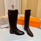 HM 25S RIDING BOOTS IN DARK BROWN LAMBSKIN WITH SILVER HARDWARE