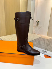 HM 25S RIDING BOOTS IN DARK BROWN LAMBSKIN WITH SILVER HARDWARE