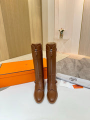 HM 25S RIDING BOOTS IN BROWN LAMBSKIN WITH SILVER HARDWARE