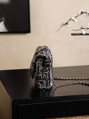 CHANEL 25S FLAP BAG 21 CM IN BLACK SEQUINED TWEED WITH GOLD HARDWARE