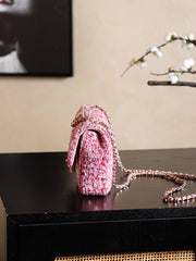 CHANEL 25S FLAP BAG 21 CM IN PINK SEQUINED TWEED WITH GOLD HARDWARE