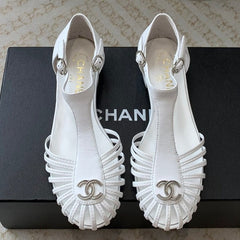 Summer New Hollow Roman Sandals White Sheepskin