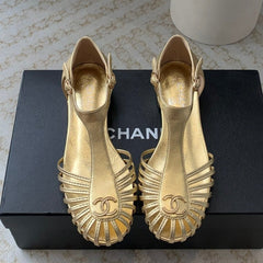 Summer New Hollow Roman Sandals Gold Sheepskin