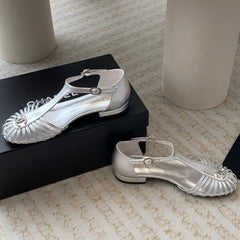 Summer New Hollow Roman Sandals Silver Sheepskin