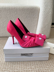 KNIFE CHEMISE HIGH PUMPS IN BRIGHT PINK COTTON AND CALFSKIN