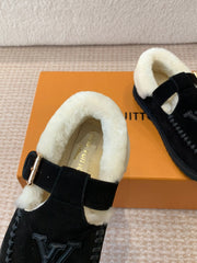 COLORADO COMFORT MARY JANE IN BLACK SUEDE AND SHEARLING LINING