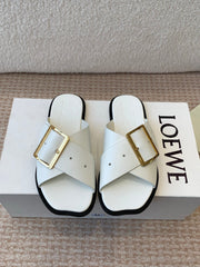 PETAL BELT FLAT SANDAL IN WHITE CALFSKIN