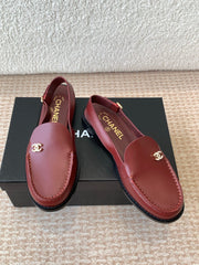 CC MOCCASIN SLINGBACK IN CURRANT RED CALFSKIN