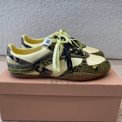 GYMNASIUM SNEAKER IN YELLOW FABRIC SNAKE EFFECT CALFSKIN