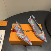 LV HIGH SLINGBACK LOGO AND CHERRY PRINT 25S 55MM IN GREY DENIM