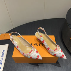 LV HIGH SLINGBACK LOGO AND CHERRY PRINT 25S 55MM IN BLUSH NUDE DENIM