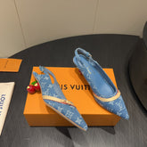 LV HIGH SLINGBACK LOGO PRINT 25S 55MM IN BLUE DENIM