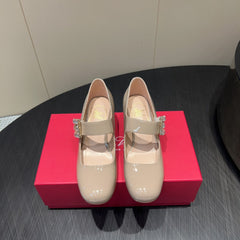 ROGER VIVIER 25S TRÈS VIVIER 50MM IN NUDE CALFSKIN WITH RHINESTONE BUCKLE