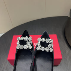 ROGER VIVIER 25S POINTED TOE HIGH HEELS 70MM IN BLACK VELVET EMBELLISHED CRYSTALS